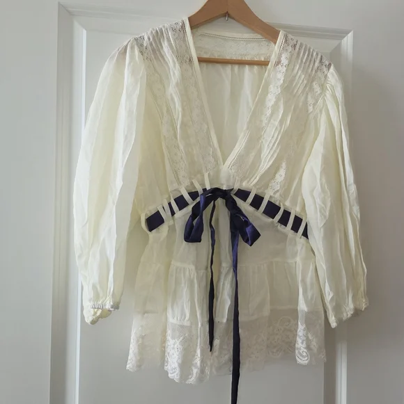 Lace Boho Western Chic Blouse Womens S Coastal Cowgirl Festival - Picture 1 of 8